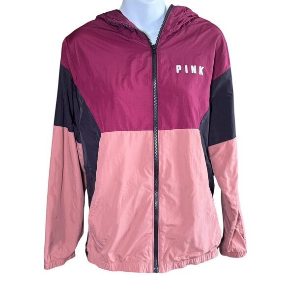 Victoria's Secret PINK Anorak Jacket Colorblock Windbreaker Hooded Logo Women XS - Picture 1 of 6